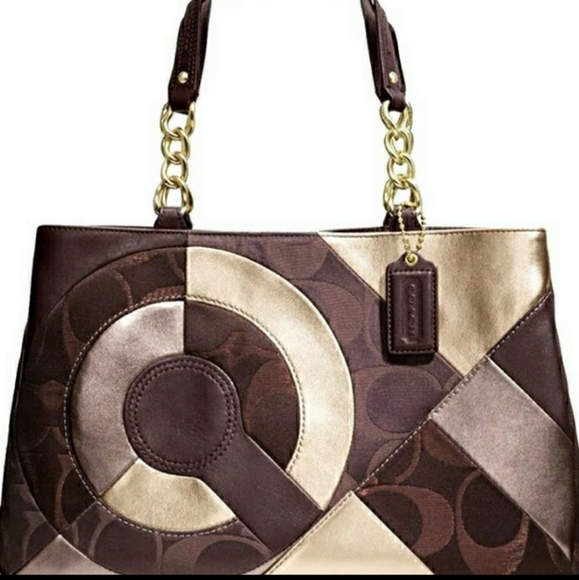 Vintage Coach chocolate patchwork tote - Picture 1 of 8